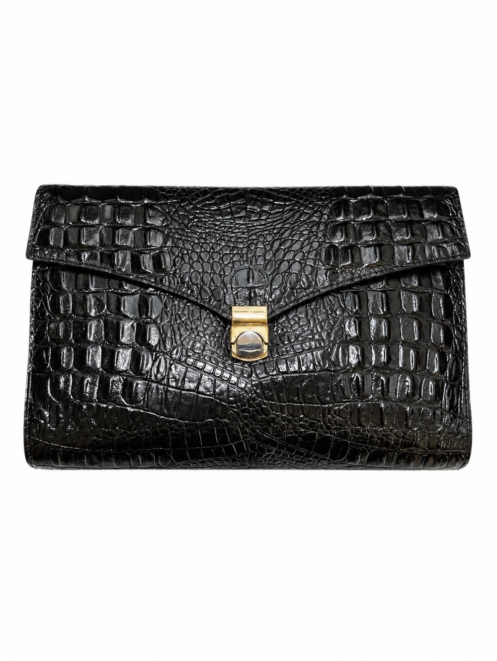 Vintage Crocodile Embossed Patent Leather Envelope Clutch